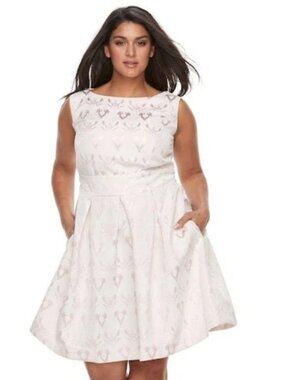 Chaya Party Dress Womens 14W Pink Metallic Sleeveless Pleated Lace Lined Plus
